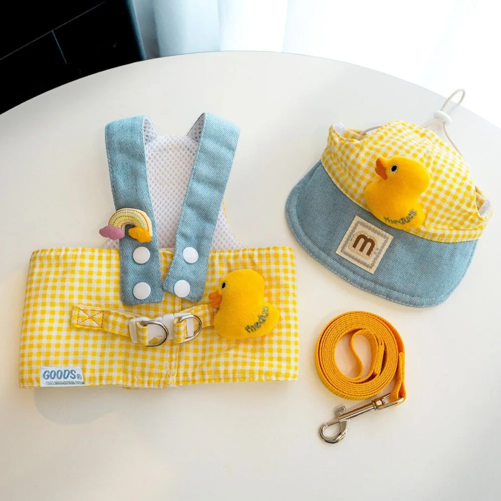 Cute Pet Outfit Set – 3-in-1 Harness, Leash & Cap