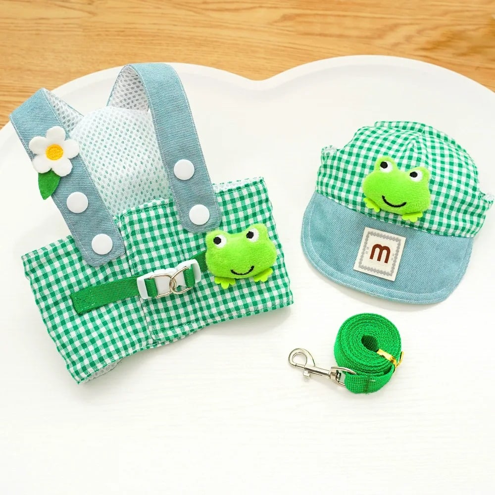 Cute Pet Outfit Set – 3-in-1 Harness, Leash & Cap
